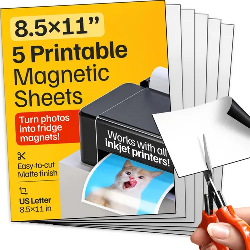 Miniatura 9 de Hojas magnéticas imprimibles, 5 unidades, mate (8.5 x 11 pulgadas), papel magnético flexible optimizado para inyección de tinta, no adhesivo, ideal