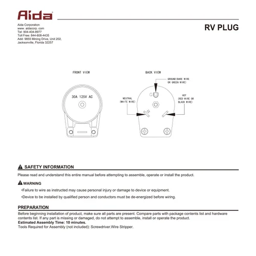Miniatura 8 de AIDA Enchufe de repuesto para autocaravana de 30 amperios y 125 V, enchufe de ángulo resistente NEMA TT-30P, grado industrial autoconectado a tierra