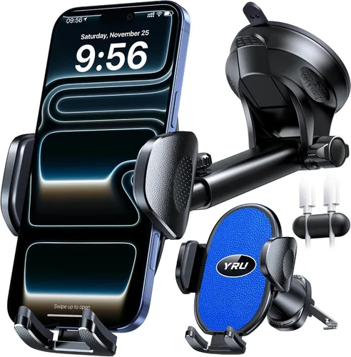 Miniatura 7 de YRU Soporte universal mejorado para teléfono para automóvil, giratorio en 360°, fuerte succión, soporte de ventilación para iPhone 17 16 Pro Max