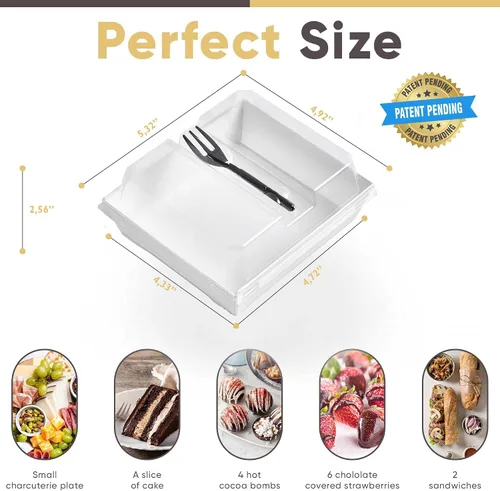 Miniatura 2 de Leafiew Paquete de 50 Cajas Pequeñas de Charcutería con Tapas Transparentes y Tenedores – Mini Caja de Charcutería de Papel Para Llevar, Blanco