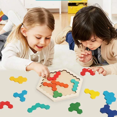 Miniatura 6 de Rompecabezas de bloques de madera para niños y adultos, rompecabezas de hexágono, juegos de rompecabezas de madera, juguete de forma