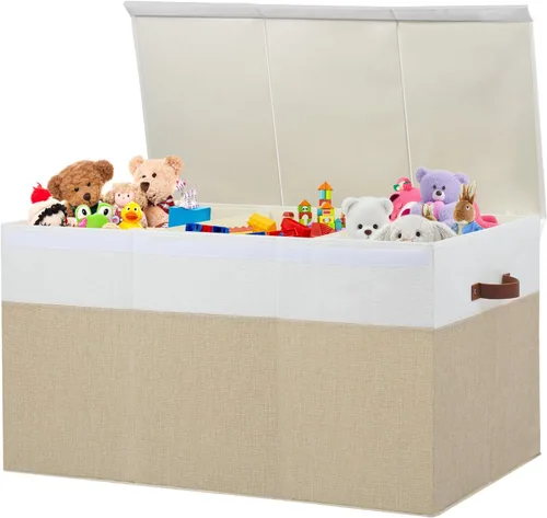 Miniatura 10 de Gowee Caja de almacenamiento de juguetes extragrande con tapa, cesta organizadora de juguetes resistente con divisores para niños, niñas, guardería