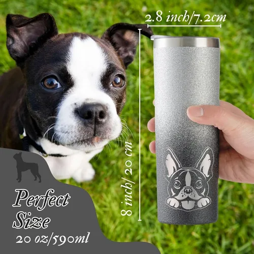 Miniatura 5 de Onebttl Boston Terrier - Regalos para mujeres, madres de perros, amantes de los perros, vaso delgado de 20 onzas con tapa y popote para Navidad