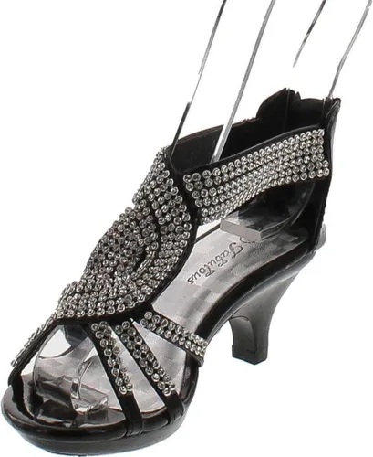 Miniatura 2 de J.J.F Shoes Fabuloso Angel-37K Sandalias de tacón con plataforma de diamantes de imitación brillantes para niñas pequeñas, Negro