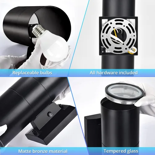 Miniatura 7 de wowlite Luces modernas de pared para exteriores, luces arriba y abajo, aplique cilíndrico de montaje en pared, negro mate, luces exteriores paquete