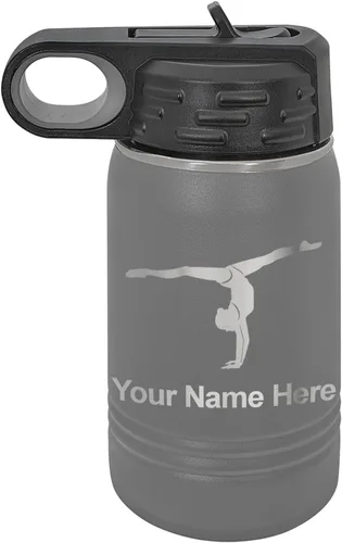Miniatura 72 de LaserGram Botella de agua personalizada, gimnasta niña, acero inoxidable de doble pared aislada al vacío con popote superior, regalo grabado Azul