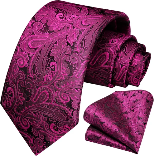 Miniatura 211 de HISDERN Corbatas para hombre, corbata de cachemira y bolsillo cuadrado tejido clásico floral para hombre, corbata de fiesta de boda