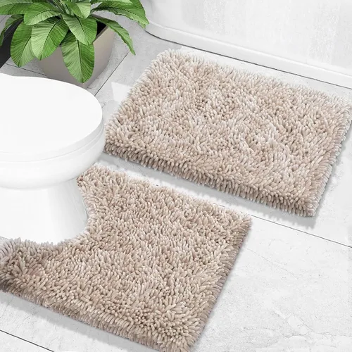 Miniatura 31 de Yimobra Juego de 2 alfombras de baño, alfombra de baño suave y absorbente y alfombra de inodoro en forma de U con respaldo antideslizante, alfombras