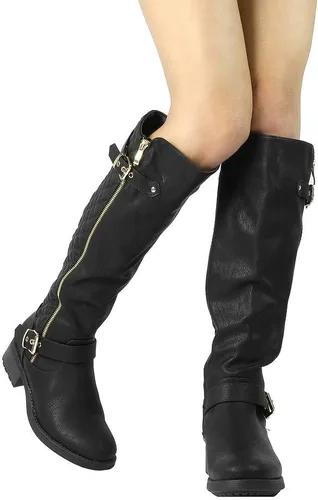 Miniatura 8 de DREAM PAIRS - Botas altas hasta la rodilla de pantorrilla ancha para mujer, botas tipo equitación con tacón bajo apilado