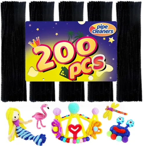 Bundooraking 200 limpiadores de tuberías negros, limpiadores de tuberías para manualidades, artes y manualidades, suministros de manualidades,