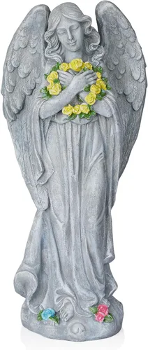 Miniatura 14 de Alpine Corporation 79 cm de alto Estatua de ángel para interior/exterior Arte de jardín Decoración, gris claro 31 pulgadas de alto - Ángel gris claro