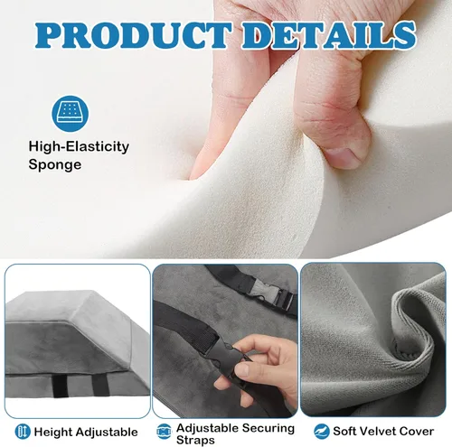 Miniatura 4 de Cojín reclinable ajustable de cuña de 6 pulgadas de grosor con espuma elástica y correas, almohada elevadora multiusos para silla, sofá, cama y sofá