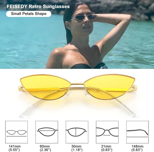 Miniatura 6 de FEISEDY Gafas de sol de diseñador de moda Retro pequeños pétalos forma arco templo diseño B2298