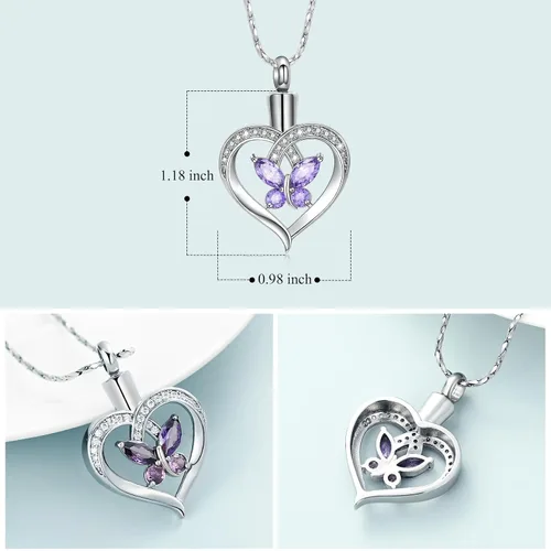 Miniatura 16 de Imrsanl Collares de urna de mariposa para mujeres y niñas, joyería de cremación con piedra natal, colgante para cenizas humanas, medallón