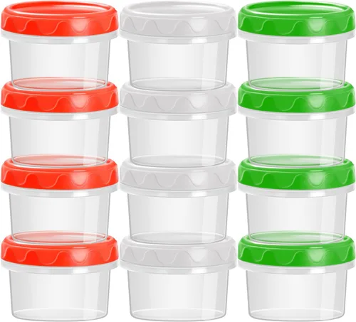 EONJOE Recipientes de plástico de 2 onzas con tapas, recipiente pequeño para aderezo de ensalada para llevar, tazas para salsas y condimentos