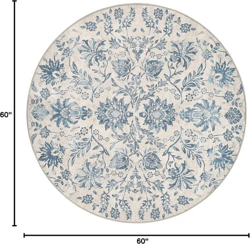 Miniatura 376 de jinchan Lima - Alfombra simétrica floral geométrica lavable, alfombra de entrada de medio círculo de 2 x 3, alfombra de media luna, suave y Azul
