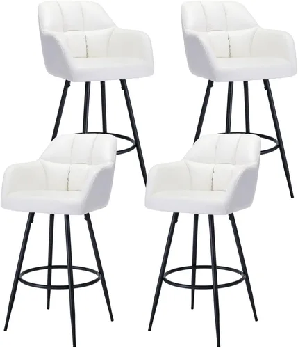 Miniatura 14 de ROCITY Juego de 2 taburetes de bar de terciopelo con respaldo, silla de bar beige para isla de cocina, taburetes de bar modernos con patas de metal
