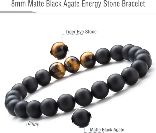 Miniatura 2 de Hamoery Pulsera elástica con cuentas de piedra de ojo de tigre de 0.315in para hombres y mujeres, pulsera de yoga de piedra natural, Piedra