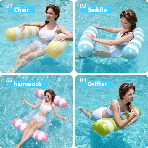 Miniatura 2 de SLOOSH 4 Packs Strip Type Hammock Pool Floats Adults, 4-in-1 Multi-Purpose Inflatable Pool Floaties PVC Water Hammock Lounge
