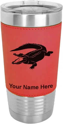 Miniatura 18 de LaserGram Vaso aislado al vacío de 20 onzas, cocodrilo, grabado personalizado incluido (piel sintética, estilo béisbol)
