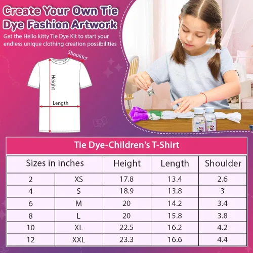 Miniatura 6 de Hello Kitty - Juego de teñido anudado - El juego incluye con una camiseta, 3 pinturas de colores, forro, guantes y bandas elásticas, paquete de 1
