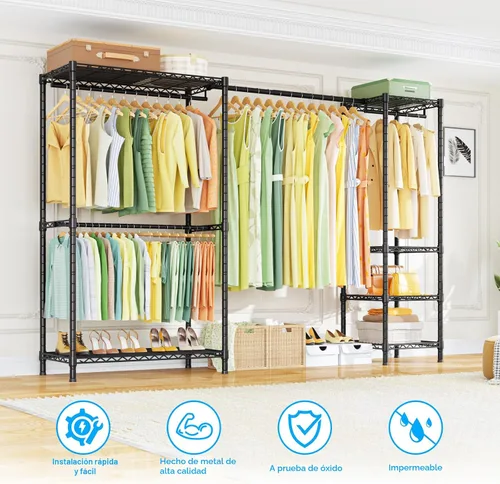 Miniatura 3 de Ulif Perchero E10 (Con Barra Colgante Extensible) Percheros Independientes para Colgar Ropa, Sistema Organizador de Armario Ajustable, Perchero