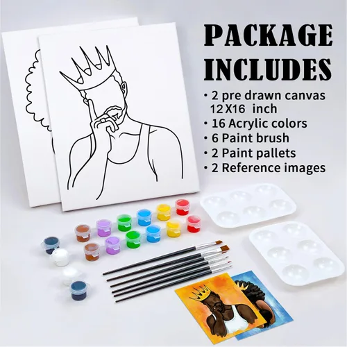 Miniatura 4 de Nuberlic Paquete de 2 lienzos de pintura para parejas, lienzos predibujados para pintar para adultos, suministros de fiesta de pintura y sorbos