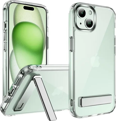 CEDO Funda con soporte para iPhone 15, ajustable en 3 direcciones con soporte de metal, parachoques resistente a golpes de grado militar, cubierta