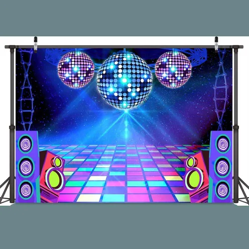 Miniatura 3 de Telón de fondo de discoteca de 5 x 3 pies, retro, brillante, para fiesta de los años 70, 80, 90, escenario, escenario, danza, decoración de fiesta