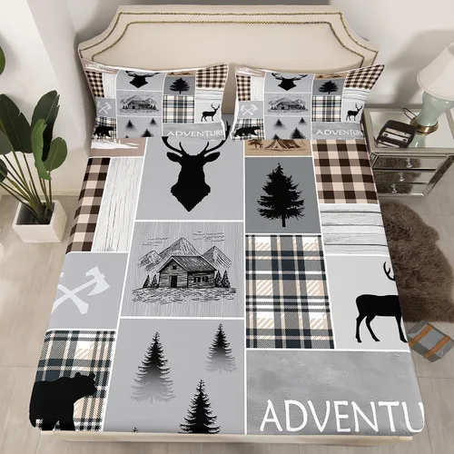 Miniatura 9 de Erosebridal Sábana bajera con temática de pesca, juego de ropa de cama rústica de granja tamaño individual para niños, adolescentes y adultos, ropa