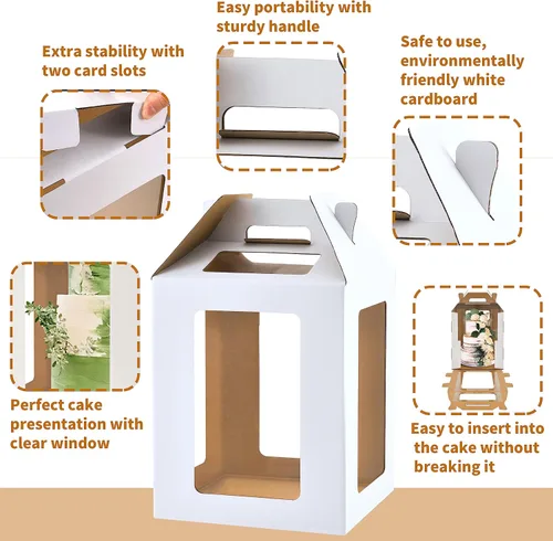 Miniatura 3 de XININSUN Cajas altas para pasteles con 6 ventanas, 12 x 12 x 14 pulgadas Transportador de pasteles altos, Caja para pasteles escalonados, Caja
