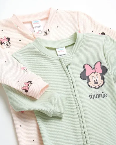 Miniatura 2 de Disney Mameluco de Minnie Mouse para bebé niña, paquete de 2 mamelucos con pies (0-9 meses)