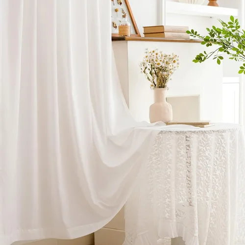 Miniatura 77 de Cortinas para ventana cortinas blancas traslúcidas de 90 pulgadas de largo, 2 paneles de cortinas de tul, paneles de ventana para cortinas de Blanco