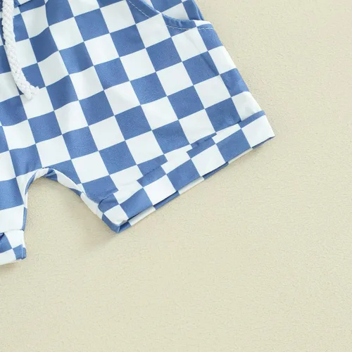 Miniatura 25 de Ropa de bebé niño sin mangas + pantalones cortos con estampado a rayas con bolsillos, 2 piezas de trajes de verano