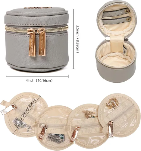 Miniatura 2 de Angelina's Palace Estuche organizador de joyas redondo, bolsa de viaje, regalos de dama de honor, caja de cuero vegano para collar, aretes, pulsera