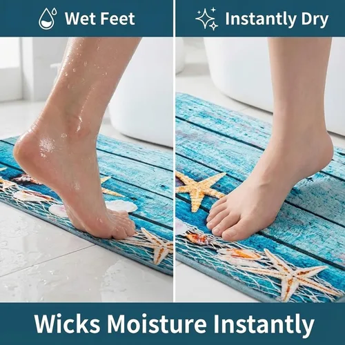 Miniatura 6 de Alfombra de franela de 2 x 6 pies, alfombra de baño antideslizante para cocina y baño (estrella de mar roja)