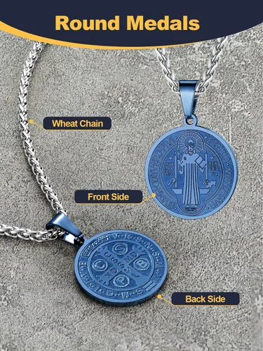 Miniatura 39 de U7 Saint Benedict/Michael Medal Necklace, 316L Stainless Steel Virgin Mary Necklace for Men Women, Bible Verse Protection Necklace Catholic