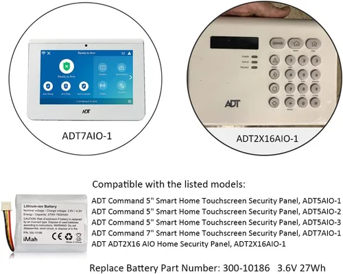 Miniatura 3 de iMah Batería de repuesto 300-10186 para panel de seguridad inteligente ADT Command 3.6V 27Wh