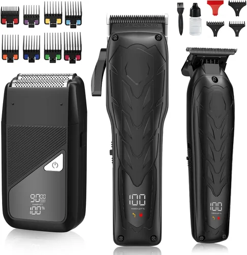 QREEYX Cortadora de pelo para hombres profesionales, recortadora de barba de 7500 rpm, máquina de afeitar eléctrica IPX6 impermeable, kit de corte