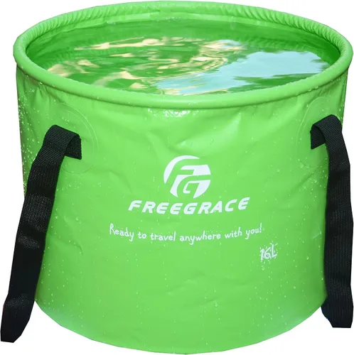 Freegrace Cubo plegable con bolsillo de malla para herramientas, contenedor de agua plegable portátil de 10 L, 16 L y 23 L, lona 500D resistente,