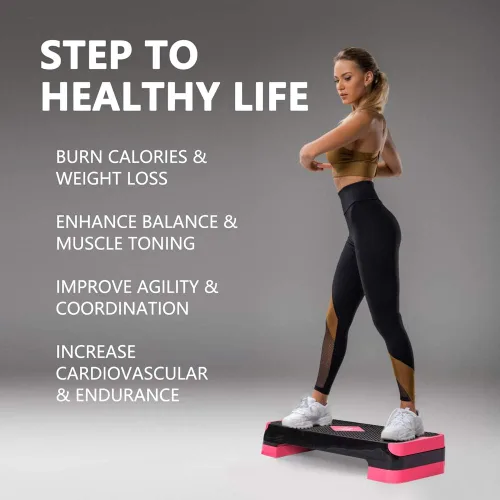 Miniatura 6 de GYMMAGE Stepper aeróbico de entrenamiento ajustable, plataforma de ejercicios aeróbicos con 2 elevadores, plataforma de ejercicios para fitness