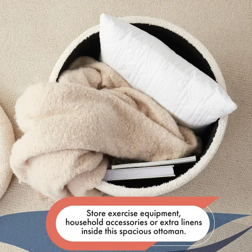 Miniatura 3 de Ornavo Home Decor Otomana Redonda con Almacenamiento, Silla Taburete de Tocador Redondo Otomana Puf con Almacenamiento para Sala de Estar