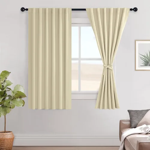 Miniatura 33 de Hiasan Cortinas opacas negras para dormitorio, cortinas opacas cortas de 45 pulgadas de largo, con aislamiento térmico, bolsillo para barra