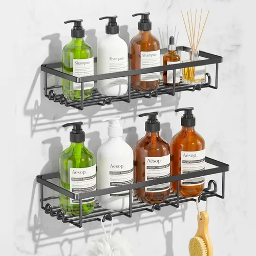 Miniatura 11 de Estantes de ducha para ducha interior, paquete de 2 unidades, organizador adhesivo de baño, cesta organizadora para almacenamiento y organización