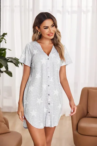 Miniatura 2 de Ekouaer Camisón abotonado con cuello en V para mujer