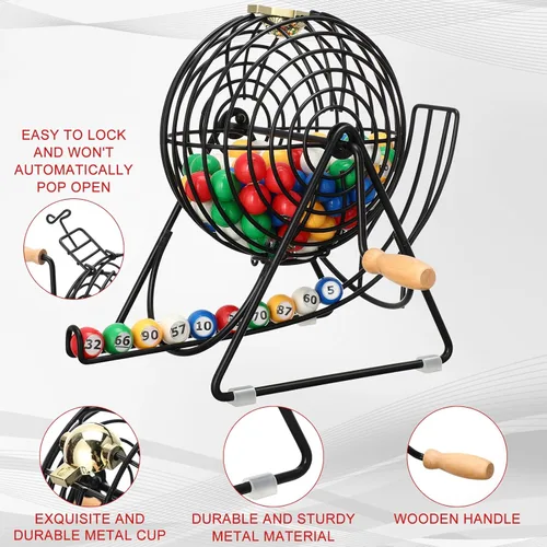 Miniatura 3 de Poen Juego de Lotería Bingo de 101 Piezas Incluye Jaula de 12 Pulgadas Números 1-100 Pelotas de Ventana de 0.9 Pulgadas Rifa para Noche