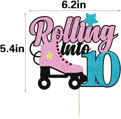 Miniatura 2 de Decoración para tartas de 10 años con diseño de patín de 10 años, decoración de pastel de 10 años de edad, retro, para niñas, club, hip hop, fiesta
