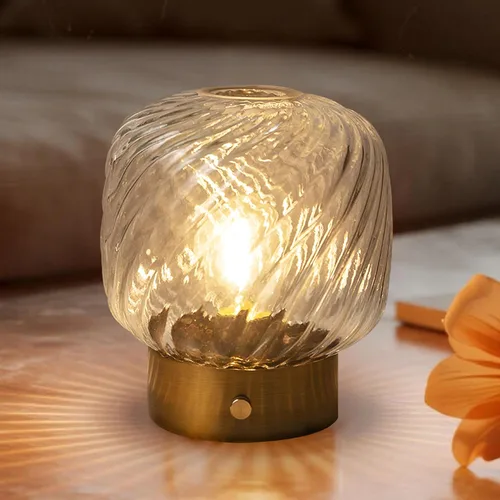 LUSHARBOR Lámpara de mesita de noche, funciona con pilas, lámpara decorativa de acento inalámbrica con temporizador de atenuación continua, pequeña
