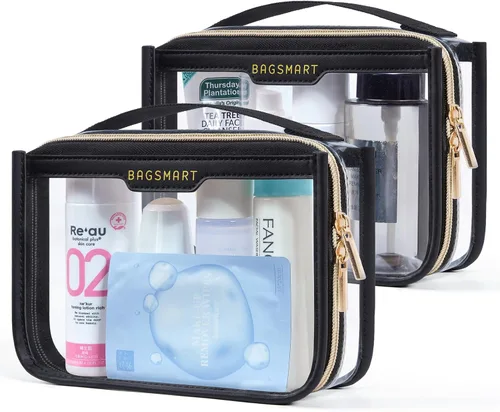 Miniatura 8 de BAGSMART Bolsa de aseo aprobada por la TSA, bolsa de aseo de viaje transparente, bolsa de cosméticos de maquillaje para mujeres, bolsa organizadora
