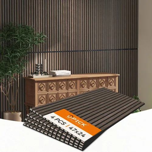 Miniatura 15 de Upick Paneles de pared acústicos de MDF, paquete de 5 paneles de madera de listones 3D de 3.9 x 4.7 pulgadas para pared, paneles insonorizados